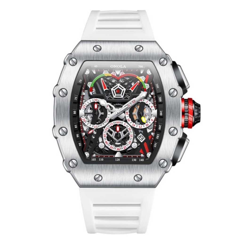 New White Chronograph Hollow Dial Mens Watch